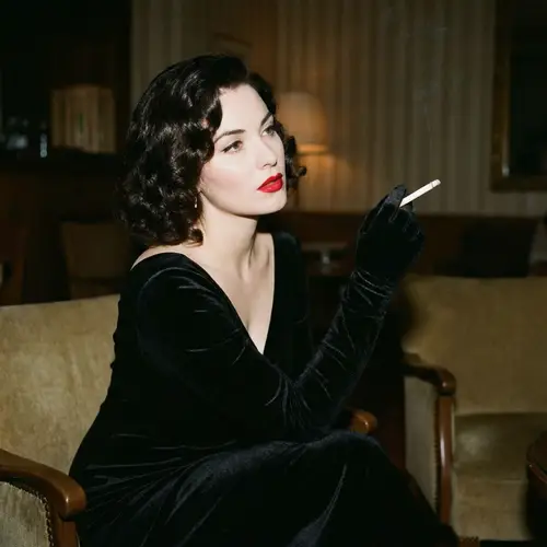 Beautiful Woman with Red Lips and Cigarette