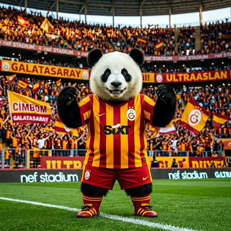 Football Fanatic Panda in Galatasaray Jersey | Indomitable Passion