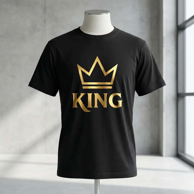Minimalist Black T-Shirt with Gold Crown and KING Design