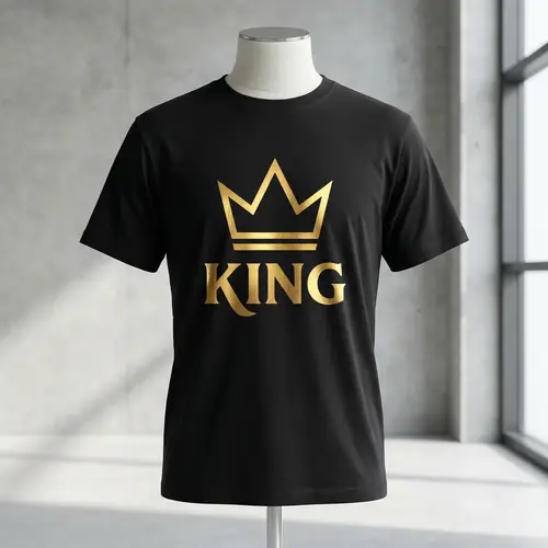 Minimalist Gold Crown 'KING' Black T-Shirt Design