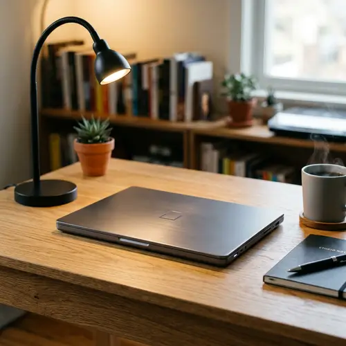 Sleek Modern Laptop on Minimalist Wooden Desk