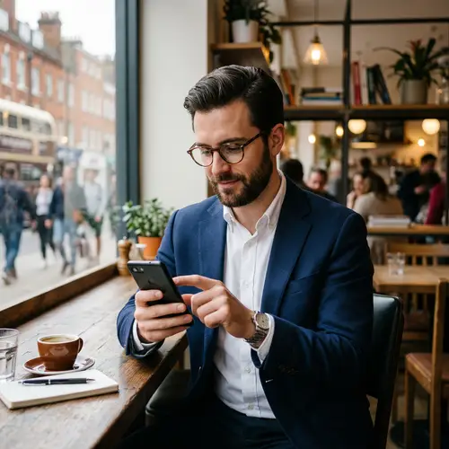 Smart Looking Man Reading Phone - Stylish Moments
