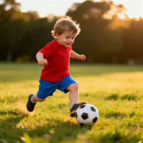 Toddler Kicking Ball in the Field