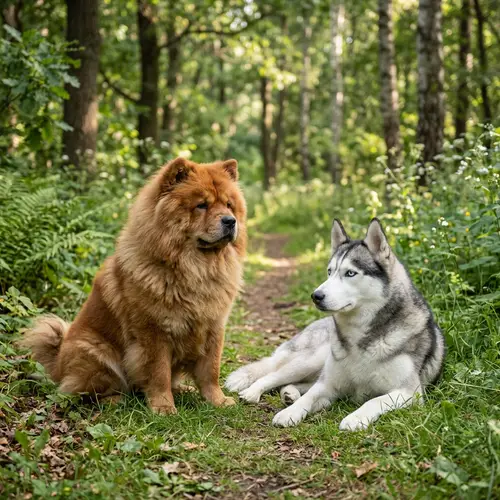 Chow Chow and Husky: Distinct Breeds Co-existing