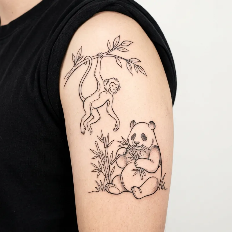Playful Monkey and Panda Tattoo Playful Monkey and Panda Tattoo