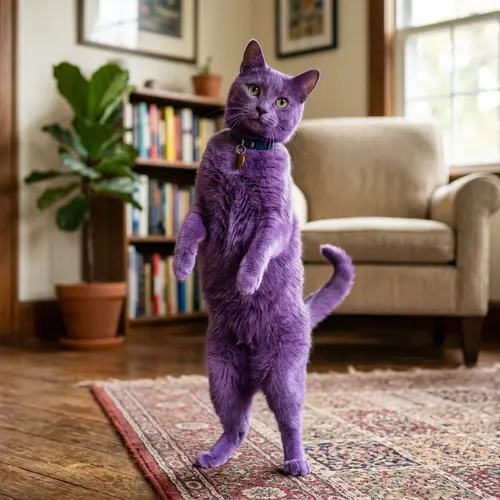 Purple Cat Standing on Two Legs