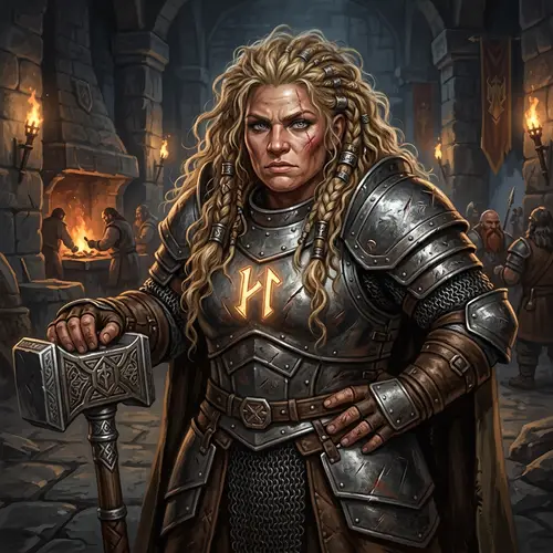Fierce Female Dwarf Fighter Illustration