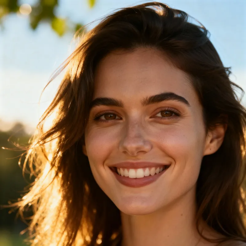 Radiant Smile in a Sunlit Nature Scene Radiant Smile in a Sunlit Nature Scene