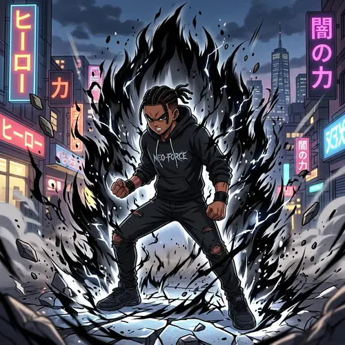 African American Anime-Style Teen with Pitch Black DBZ Aura