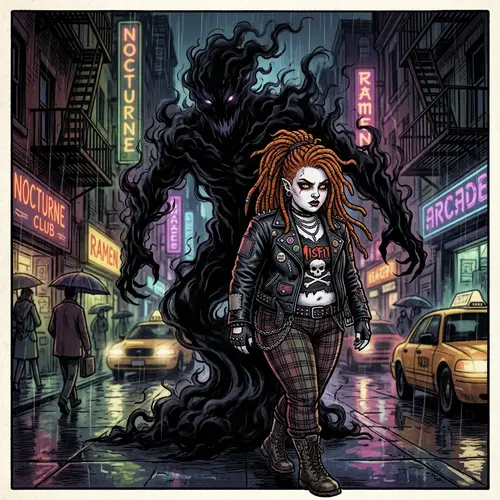 Detailed Graphic Novel Style Vampiress Horror Scene