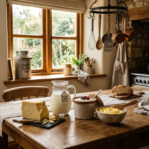 Rustic Dairy Products Arrangement | Fresh Cheese, Milk, Yogurt & Butter