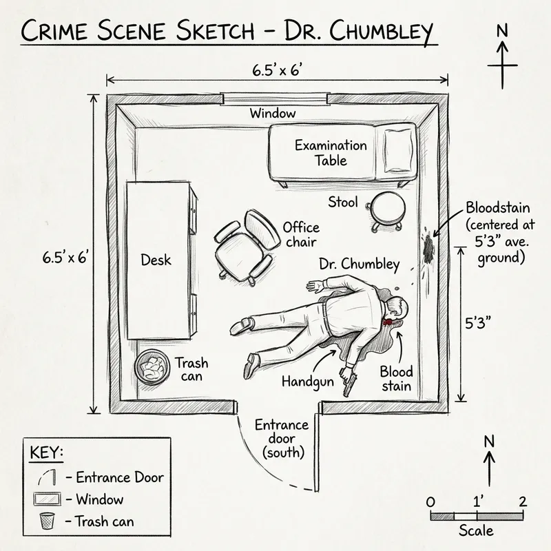 Detailed Crime Scene Sketch of Dr. Chumbley's Office Detailed Crime Scene Sketch of Dr. Chumbley's Office