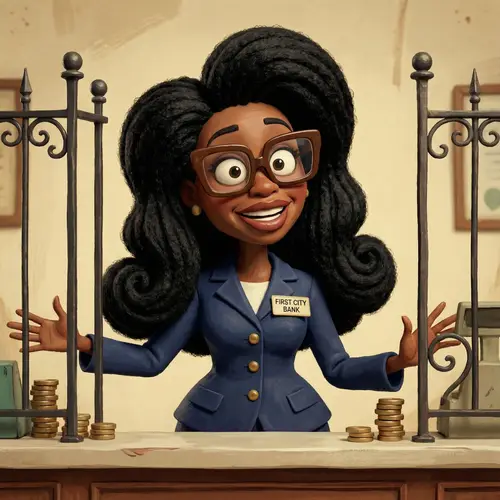 Stylized 3D Animation of a Black Woman in Bank Uniform