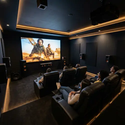 Immersive Home Theater System with Surround Sound and UHD Projector