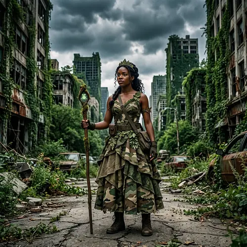 Princess Tiana in Camo Dress - Abandoned City Exploration