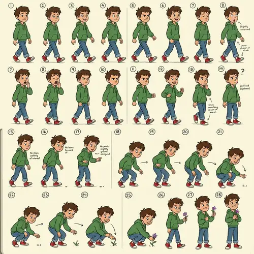 2D Boy Character Walking and Picking Up Flower | Expressions Series