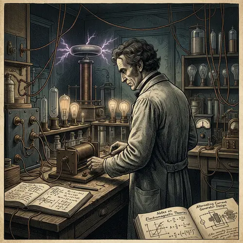 Illustration of Unrecognized Scientist in 19th-Century Electrical Lab