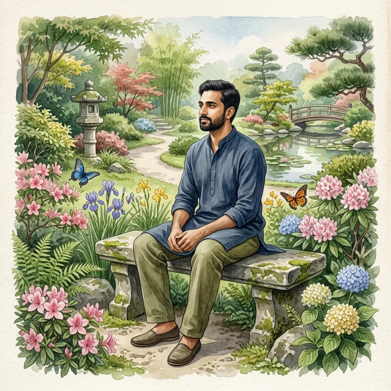 Peaceful Garden Reflection: Watercolor Art