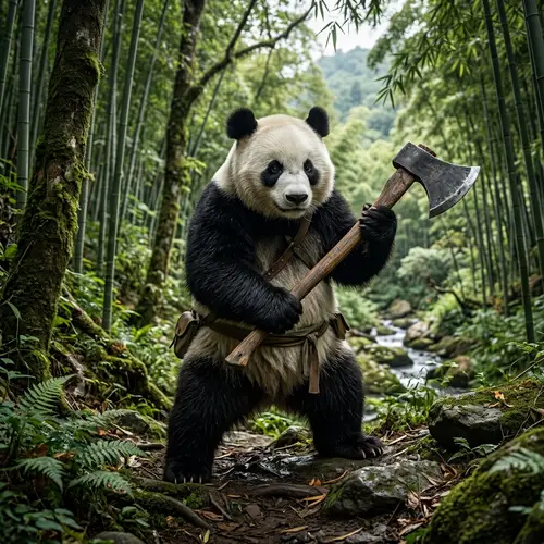 Panda Bear Wielding Axe - Stunning Image | Website Name