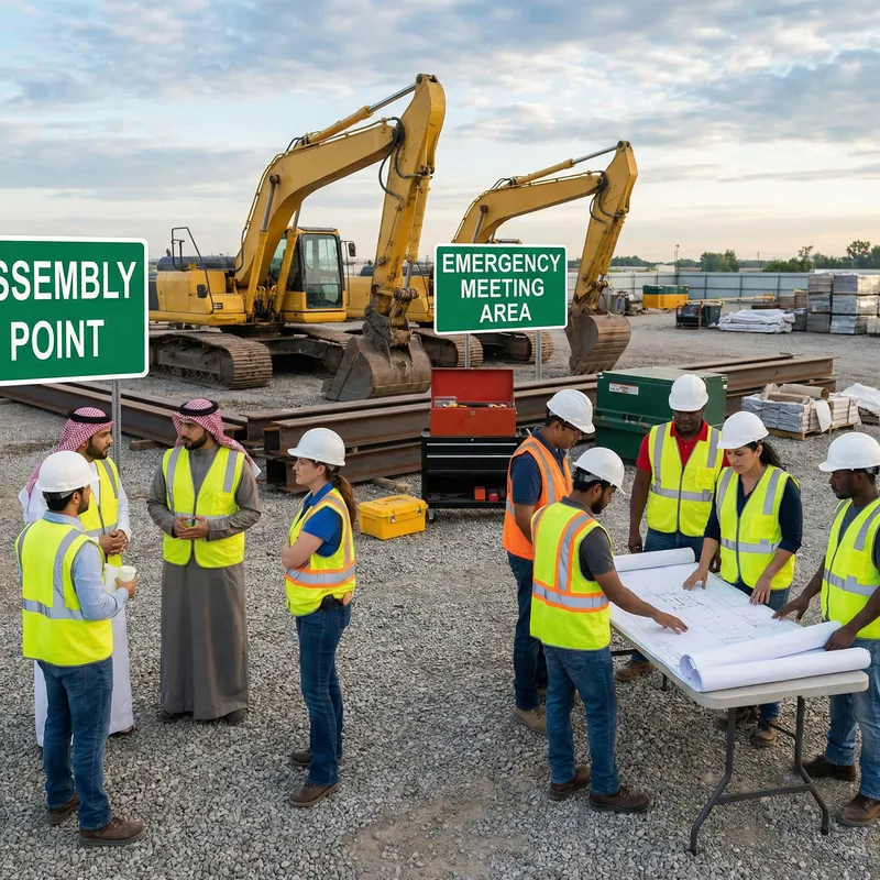 Workers at Assembly Point: Construction Team Ready