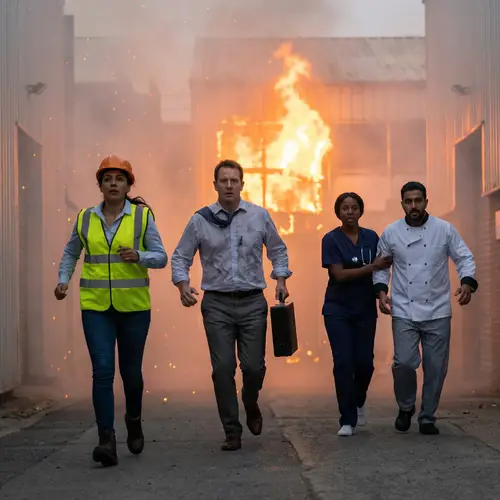 Workers Rush to Safety From Dangerous Fire