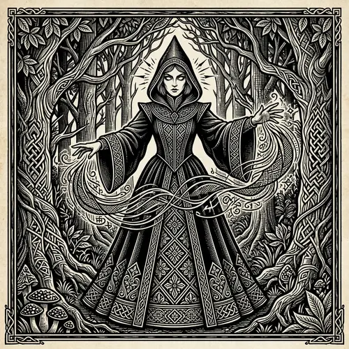 16th Century Blackwork Witch in Enchanted Forest