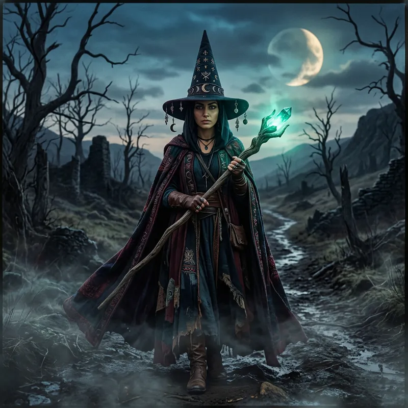 Middle-Eastern Witch in Enchanting Cloak and Hat - Spellbinding Shot