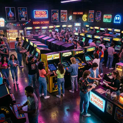 80's Themed Gaming Arcade | Retro-Style Video Games & Neon Lights