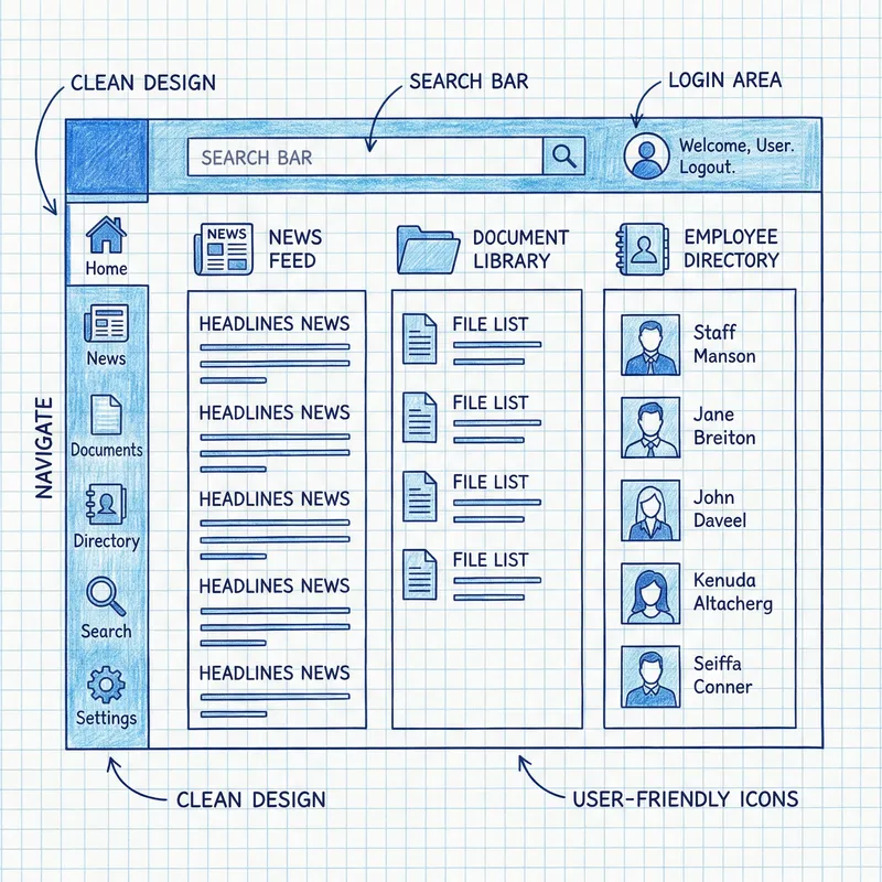 Intranet Site Design Sketch: User-Friendly Layout