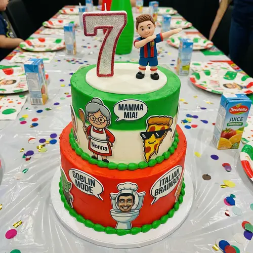 Italian Brainrots Themed 2-Tier Birthday Cake