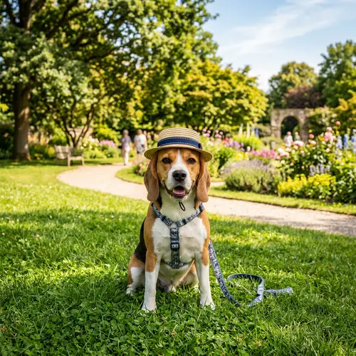 Playful Beagle in Straw Hat Enjoying Sunny Park