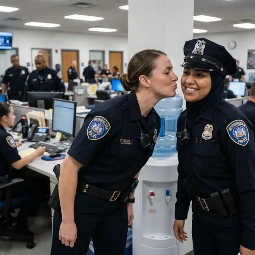 Professional Female Police Officers Sharing Warm Moment