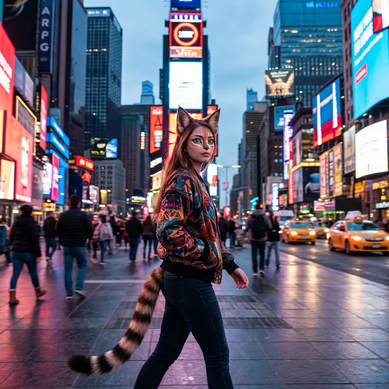 Cat Girl in City - Urban Metropolis Scene Cat Girl in City - Urban Metropolis Scene