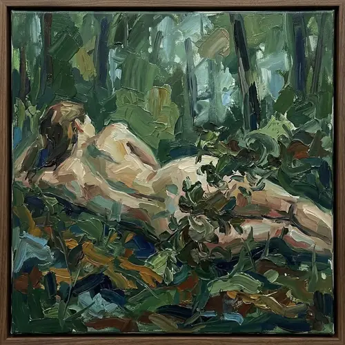 Abstract Oil Painting of a Nude Woman in Nature