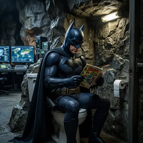 Batman Reading Comic in Batcave Restroom | Humorous Moment