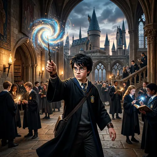 Young Wizard Casting Magical Spell | Hogwarts School