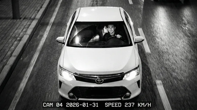 Surveillance Camera Capture: Intimate Car Moment