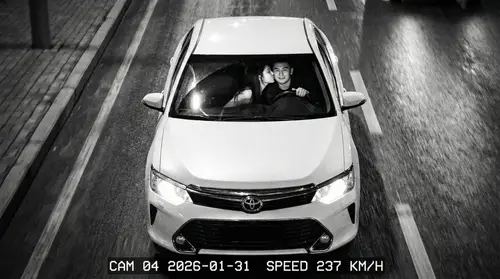 Surveillance Camera Capture: Intimate Car Moment