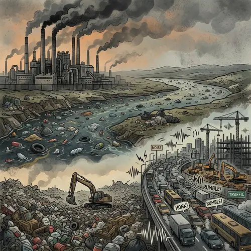 Illustration of Pollution: Air, Water, Land, Noise
