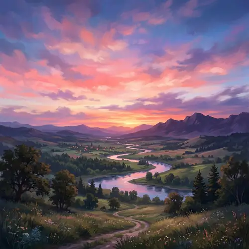 Ethereal Dusk Landscape: Pink, Orange, Purple Hues