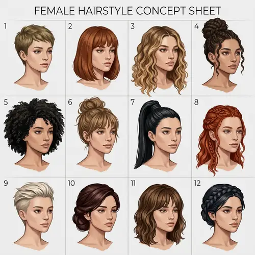 12 Stylish Female Hairstyles Concept Sheet