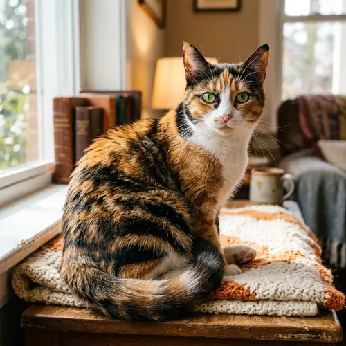 Intricately Detailed Calico Cat with Orange, Black, and White Fur