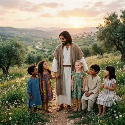 Jesus Among Children: A Serene Interaction