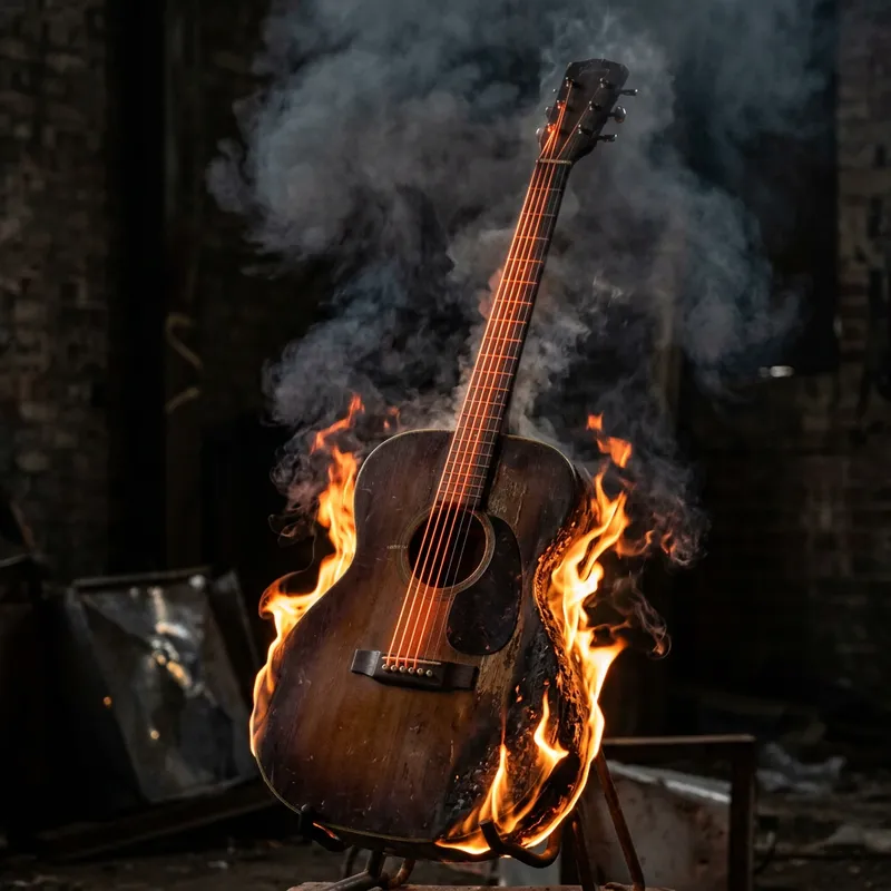 Burning Guitar - Intense Flames and Vibrant Strings Burning Guitar - Intense Flames and Vibrant Strings