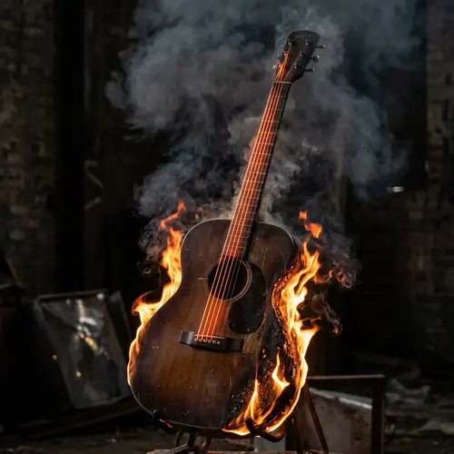 Fiery Acoustic Guitar - Dramatic Flames and Glowing Strings