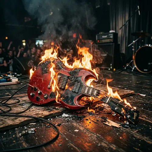 Broken Electric Guitar on Fire - Creative Destruction