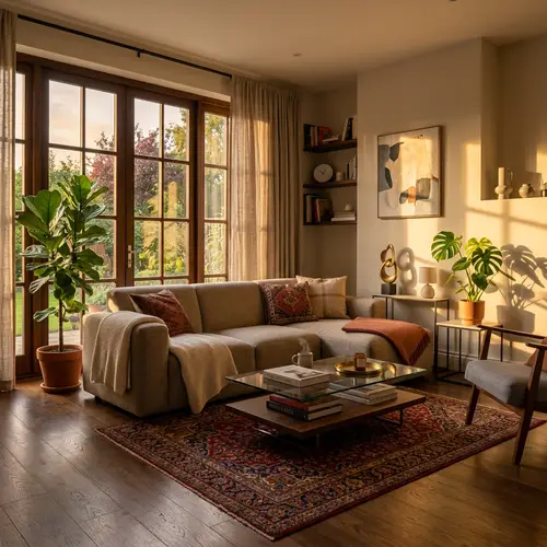 Contemporary Living Room Bathed in Evening Sunlight