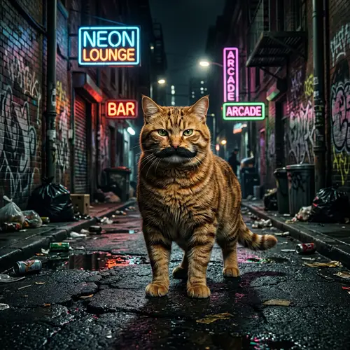 Confident Striped Cat in Urban Setting