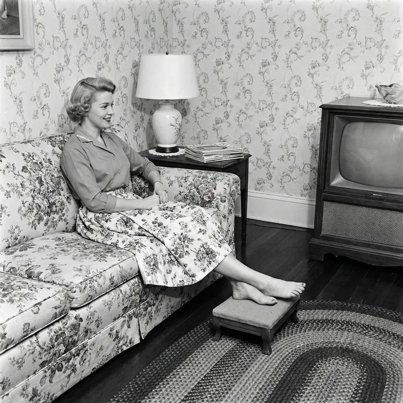 1950s Retro Housewife Relaxing on Couch