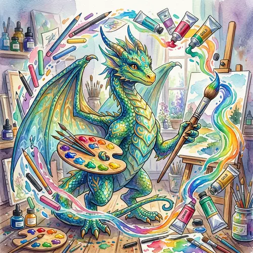 Majestic Dragon Watercolor Painting | Vibrant Colors & Artistic Materials